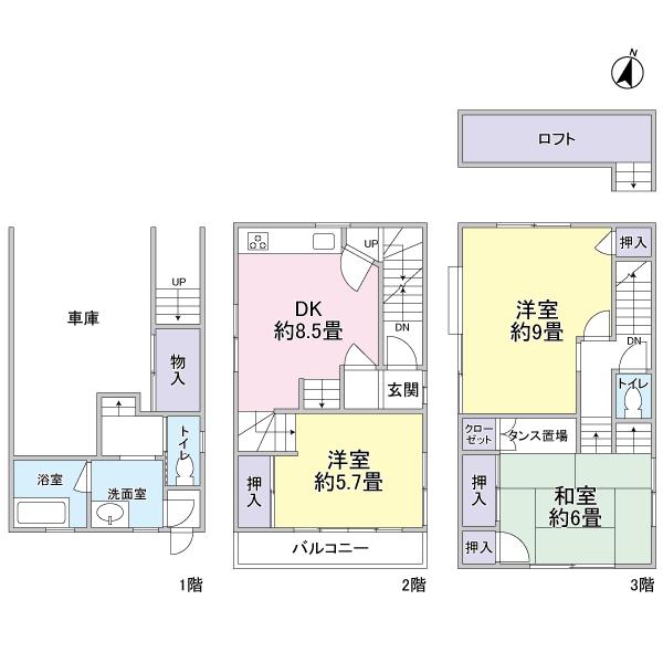 Floor plan. 23,900,000 yen, 3DK, Land area 55.41 sq m , Building area 103.28 sq m and a half with underground garage