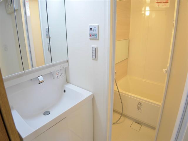 Wash basin, toilet. Washbasin with shower