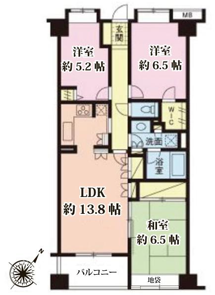 Floor plan. 3LDK, Price 33,300,000 yen, Occupied area 75.56 sq m , Balcony area 5.28 sq m