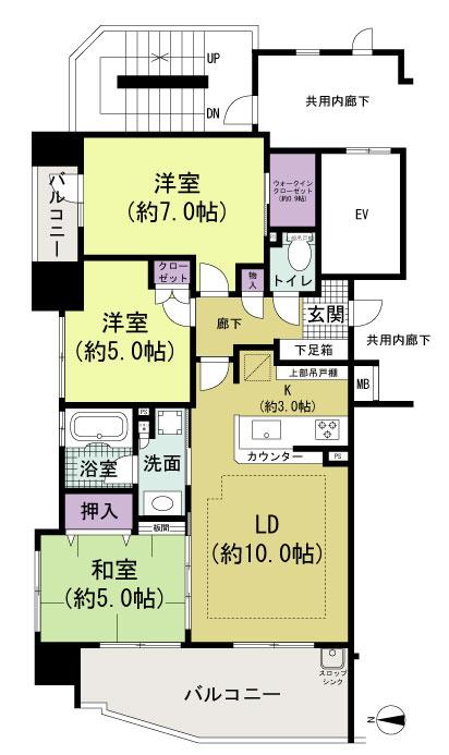 Floor plan. 3LDK, Price 36,900,000 yen, Occupied area 65.66 sq m , Balcony area 12.94 sq m