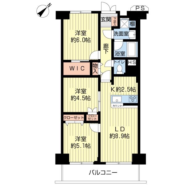 Floor plan. 3LDK, Price 29,900,000 yen, Occupied area 63.28 sq m , Balcony area 7.84 sq m