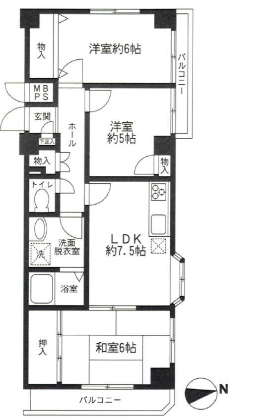 Floor plan. 3LDK, Price 15.8 million yen, Occupied area 57.04 sq m , Balcony area 6.61 sq m