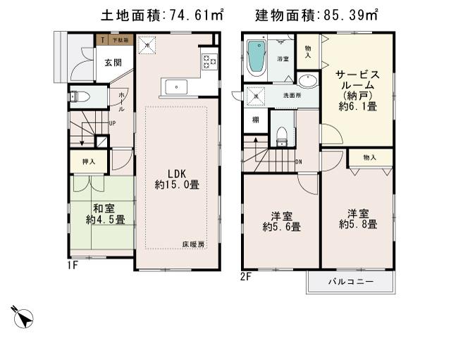 Floor plan. (F Building), Price 55,500,000 yen, 4LDK, Land area 74.61 sq m , Building area 85.39 sq m