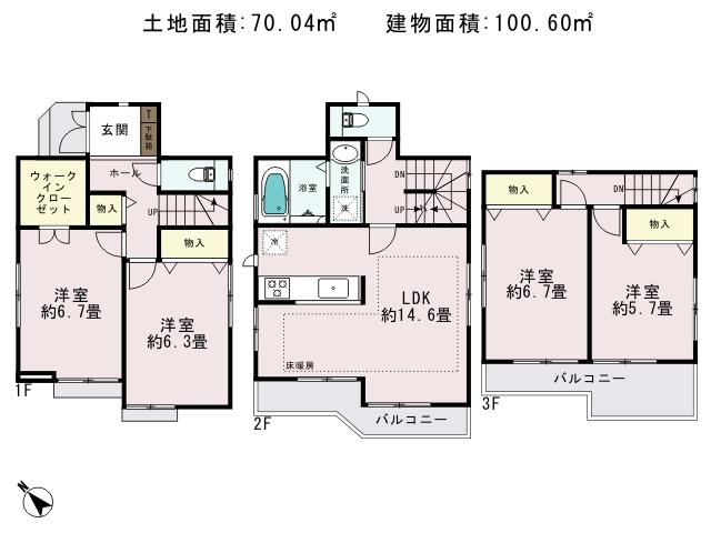 Floor plan. (E Building), Price 54,500,000 yen, 4LDK, Land area 70.04 sq m , Building area 100.6 sq m