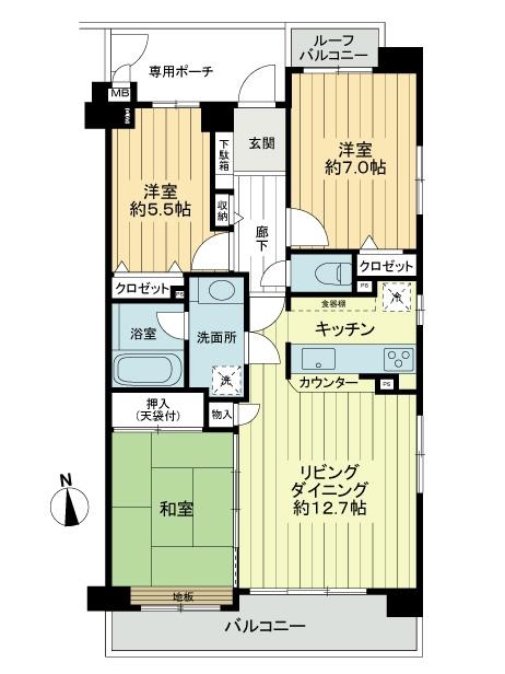 Floor plan. 3LDK, Price 25,800,000 yen, Occupied area 76.43 sq m , Balcony area 8.93 sq m 3LDK