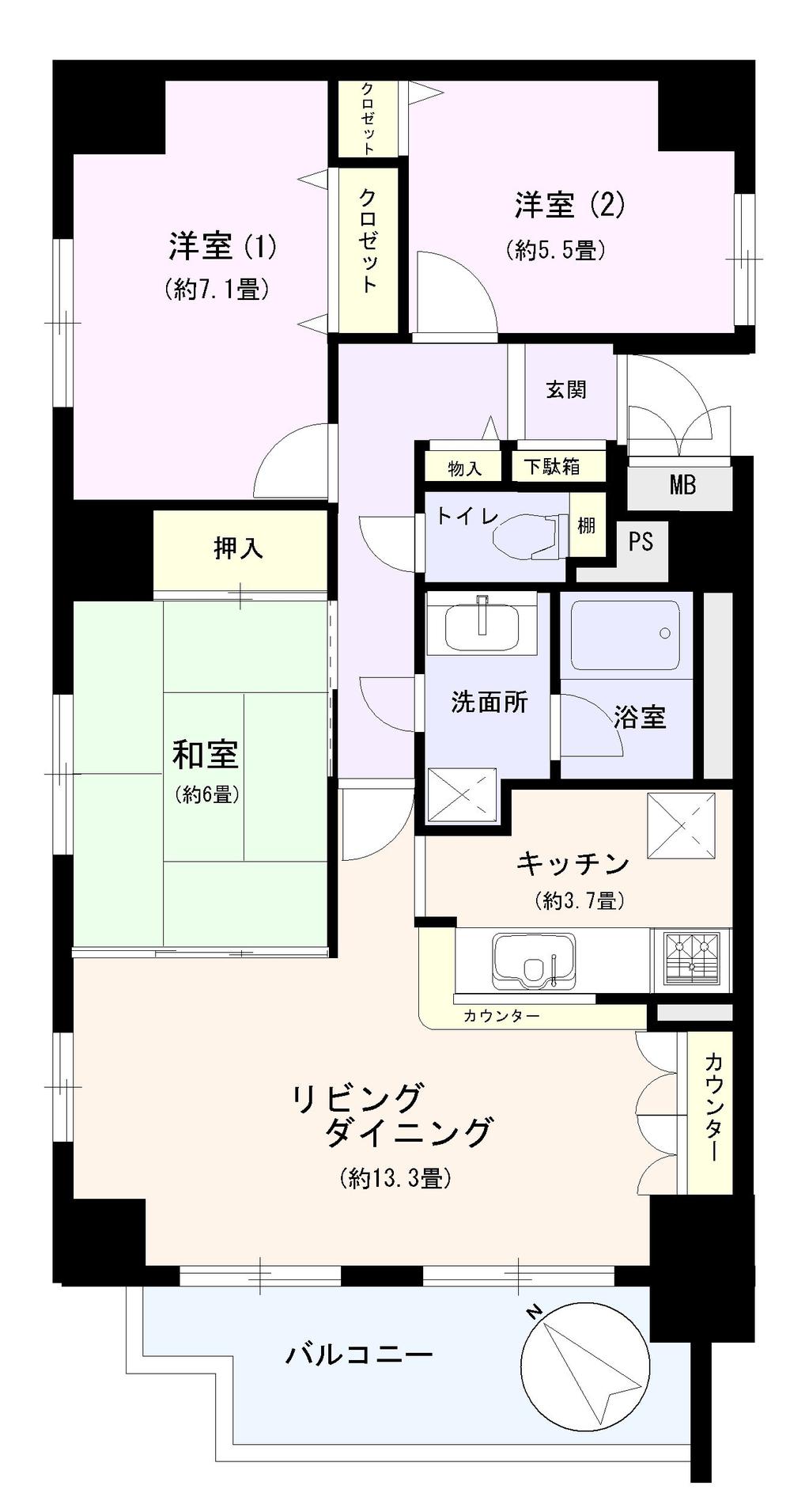 Floor plan. 3LDK, Price 25,800,000 yen, Occupied area 78.88 sq m , Balcony area 9.3 sq m