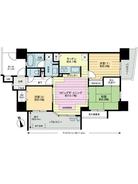 Floor plan. 3LDK, Price 34,800,000 yen, Occupied area 70.92 sq m , Corner room dwelling units of the balcony area 15.1 sq m south 3 rooms!