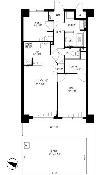 Floor plan. 2LDK, Price 25,800,000 yen, Occupied area 58.11 sq m , Balcony area 8.7 sq m