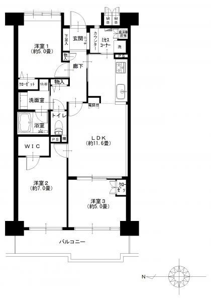 Floor plan. 3LDK, Price 31,400,000 yen, Occupied area 67.62 sq m , Balcony area 10.02 sq m