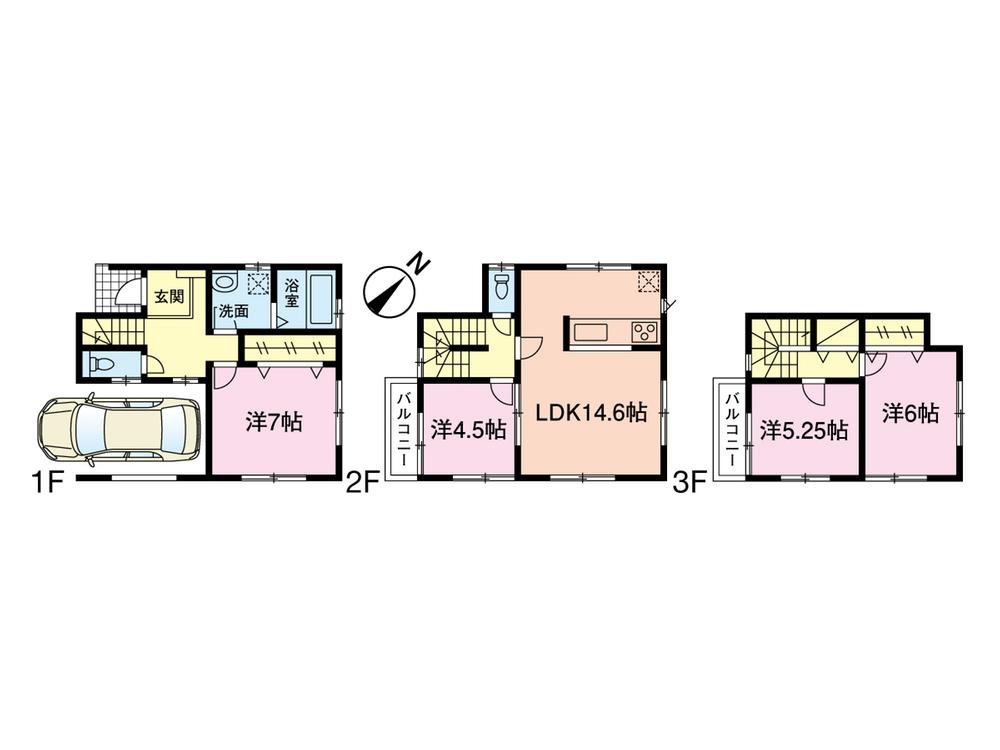 Floor plan. 43,800,000 yen, 4LDK, Land area 70.13 sq m , Building area 102.25 sq m 4LDK + car space