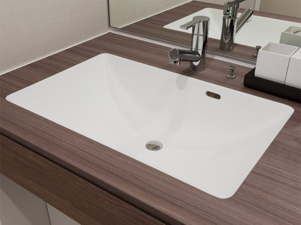 Bathing-wash room.  [Wash bowl of DuPont Corian] Wash bowl, It has adopted an artificial marble representation of a natural texture in friendly texture. You can use comfortably because the durability is high and your easy-care.