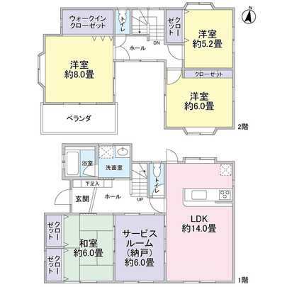 Floor plan. Building area 101.43 sq m , 4LDK + Sun Room type