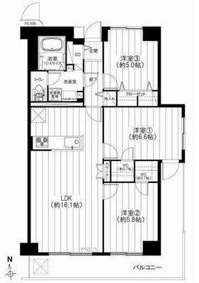 Floor plan. 3LDK, Price 31,900,000 yen, Occupied area 72.72 sq m , Balcony area 14.52 sq m