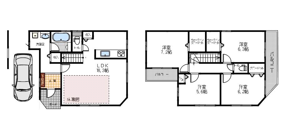 Floor plan. (A Building), Price 48,800,000 yen, 4LDK, Land area 83.35 sq m , Building area 112.33 sq m