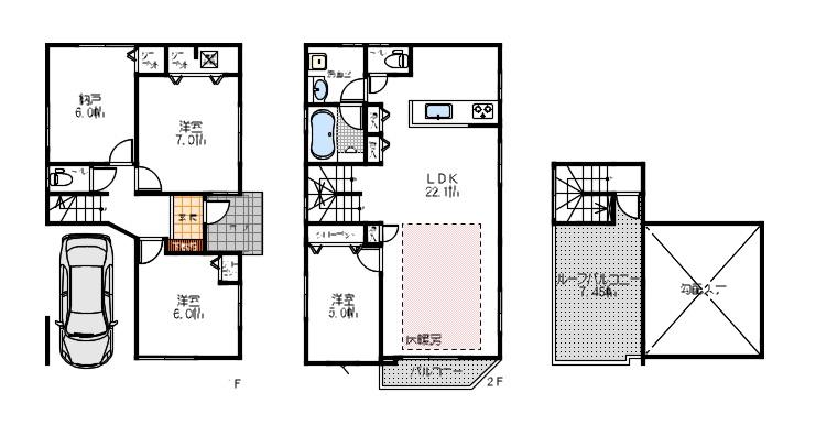 Floor plan. (B Building), Price 45,800,000 yen, 3LDK, Land area 80.21 sq m , Building area 115.83 sq m