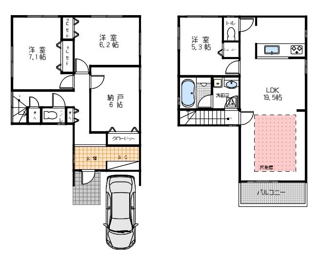 Floor plan. (C Building), Price 43,800,000 yen, 3LDK+S, Land area 88.31 sq m , Building area 107.52 sq m