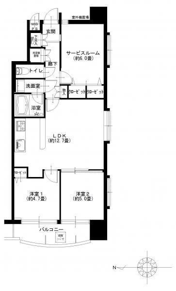 Floor plan. 2LDK + S (storeroom), Price 34,900,000 yen, Footprint 60.6 sq m , Balcony area 4.85 sq m
