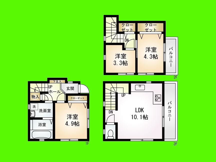 Floor plan. 29,800,000 yen, 3LDK, Land area 34.9 sq m , Building area 60.31 sq m