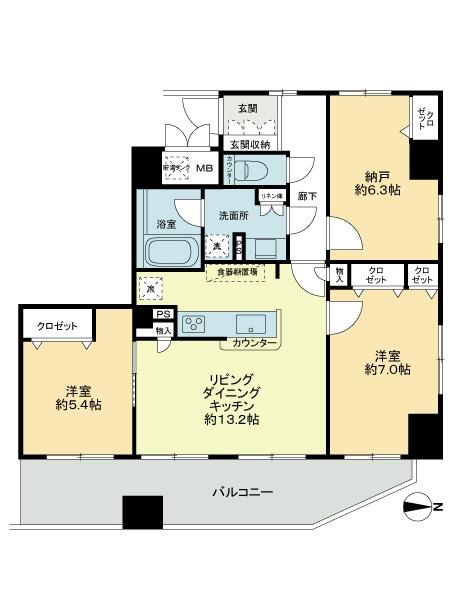 Floor plan. 2LDK + S (storeroom), Price 42,800,000 yen, Occupied area 72.03 sq m , Balcony area 16.1 sq m