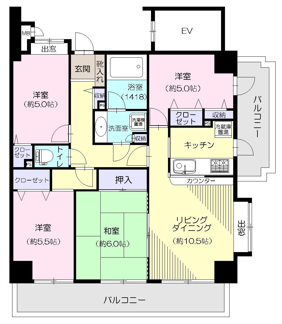 Floor plan. 4LDK, Price 23 million yen, Footprint 78.3 sq m , Balcony area 18.89 sq m
