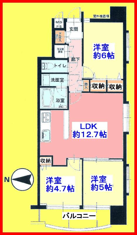 Floor plan. 3LDK, Price 34,900,000 yen, Footprint 60.6 sq m southwest angle room 3LDK