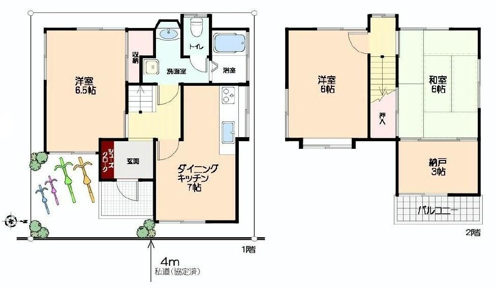 Floor plan. 17.8 million yen, 3DK + S (storeroom), Land area 55.21 sq m , Building area 65.44 sq m