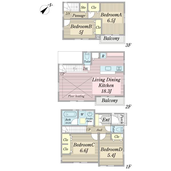 Floor plan. 45,800,000 yen, 4LDK, Land area 76.05 sq m , Building area 101.43 sq m