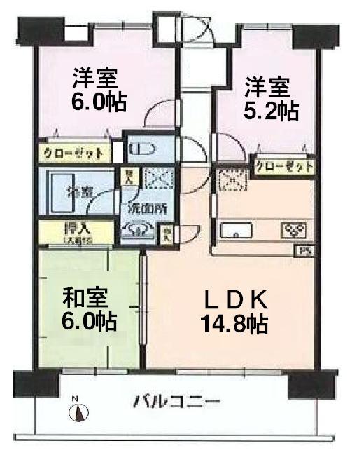 Floor plan. 3LDK, Price 28.8 million yen, Footprint 68.4 sq m , Balcony area 14.4 sq m