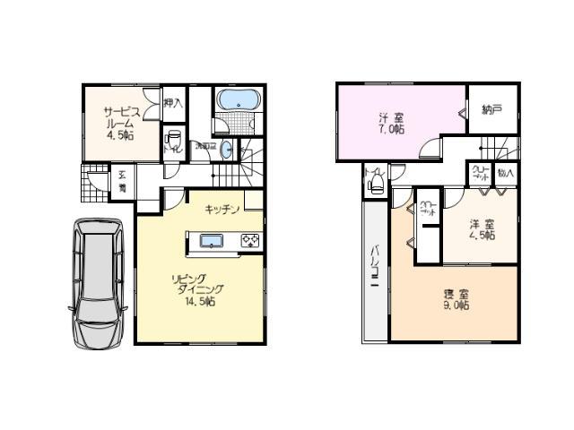 Floor plan. 40,800,000 yen, 3LDK, Land area 82.2 sq m , Building area 93.14 sq m 2LDK + 2S + garage