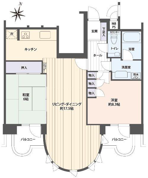 Floor plan. 2LDK, Price 23.8 million yen, Footprint 68.2 sq m , Balcony area 7.01 sq m