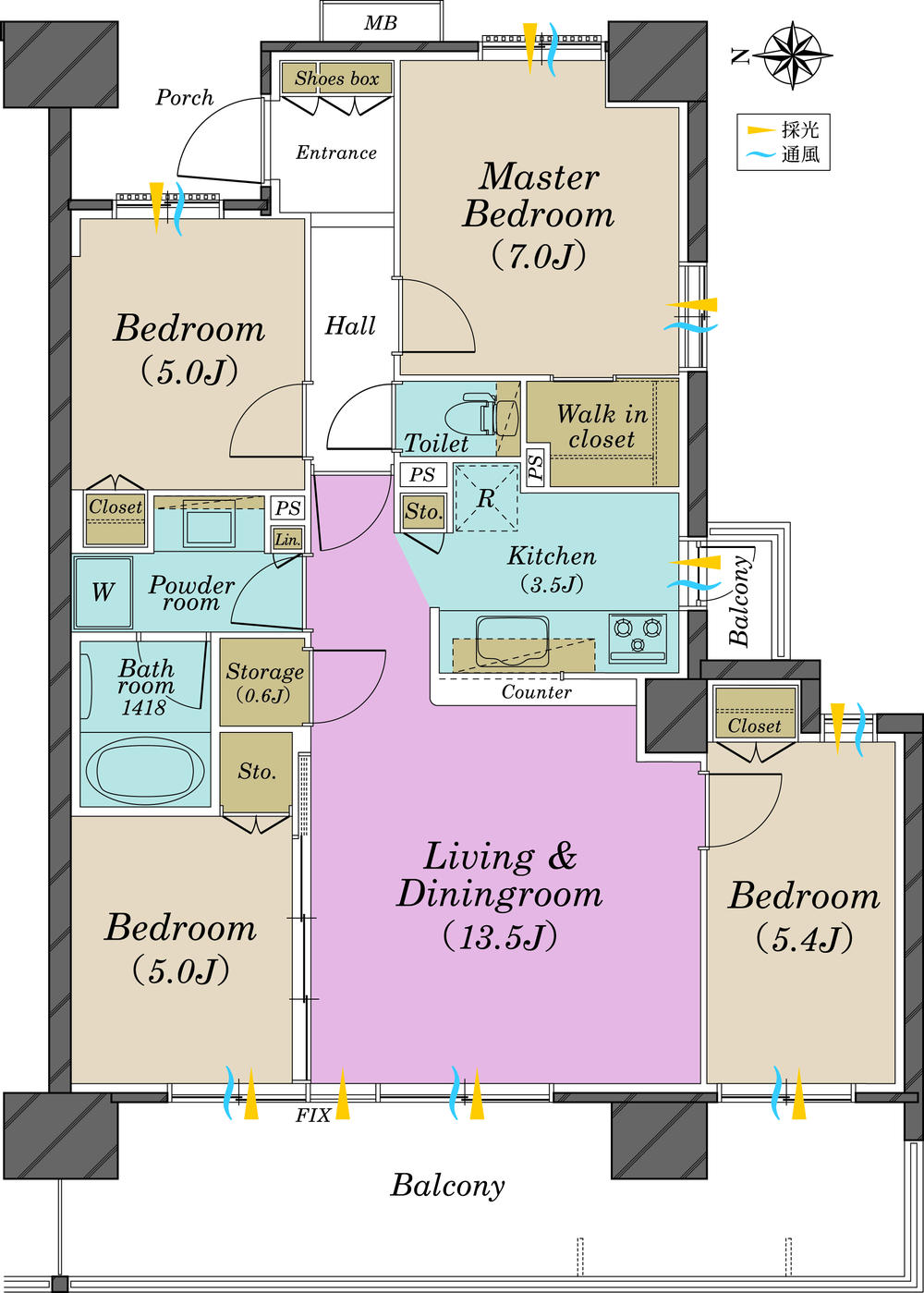 Floor plan. 4LDK, Price 44,700,000 yen, Occupied area 83.02 sq m , Balcony area 19.55 sq m about 9.1m wide span balcony