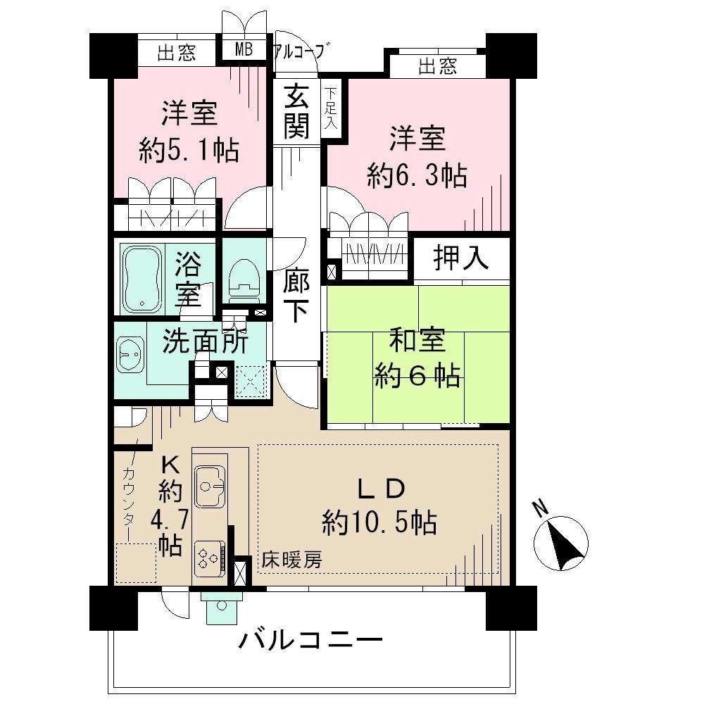 Floor plan. 3LDK, Price 34,800,000 yen, Occupied area 73.14 sq m , Balcony area 15 sq m