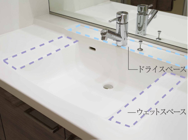 Bathing-wash room.  [Square bowl integrated counter] Easy to clean because the wash bowl and counter are integrated. Drain outlet has adopted a flangeless drain outlet who lost a metal part.  ※ 95Ar ・ 95Cr ・ 95Dr ・ 95Er ・ 95Fr ・ 100Ar ・ 100Br ・ Except 100Cr type