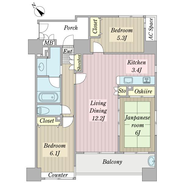 Floor plan. 3LDK, Price 34,900,000 yen, Occupied area 72.23 sq m , Balcony area 8.56 sq m Floor