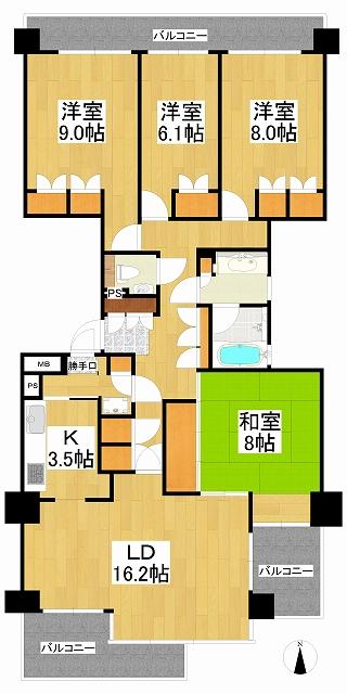 Floor plan. 4LDK, Price 42,800,000 yen, Footprint 122.74 sq m , Balcony area 22.2 sq m 4LDL