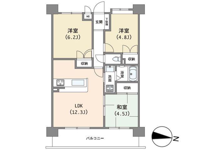 Floor plan. 3LDK, Price 26,800,000 yen, Occupied area 60.12 sq m , During balcony area 9.35 sq m Bell Jules Fuchu-cho Bubai floor plan