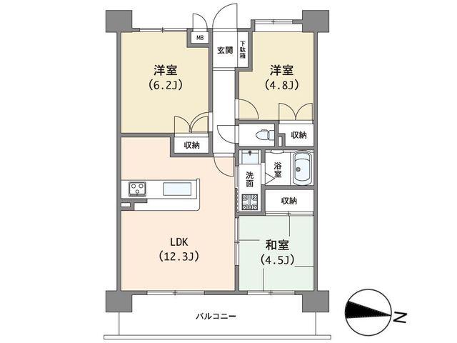 Floor plan. 3LDK, Price 26,800,000 yen, Occupied area 60.12 sq m , During balcony area 9.35 sq m Bell Jules Fuchu-cho Bubai floor plan
