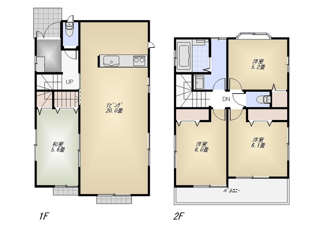 Floor plan. (Building 2), Price 46,800,000 yen, 4LDK, Land area 119.29 sq m , Building area 95.84 sq m