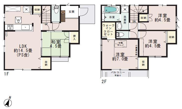 Floor plan. (1 Building), Price 44,800,000 yen, 4LDK, Land area 89.81 sq m , Building area 89.42 sq m