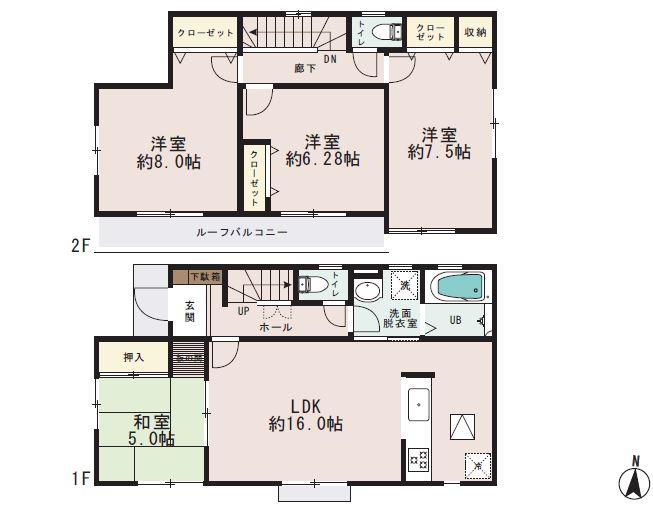 Floor plan. (1 Building), Price 39,800,000 yen, 4LDK, Land area 114.63 sq m , Building area 99.37 sq m