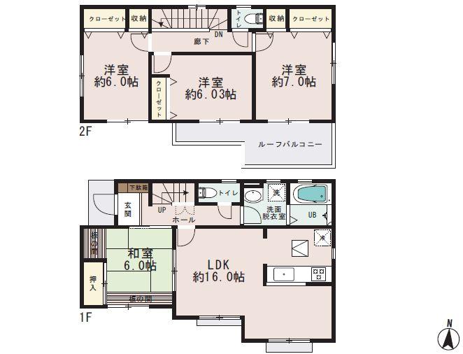 Floor plan. (Building 2), Price 42,800,000 yen, 4LDK, Land area 114.63 sq m , Building area 99.36 sq m