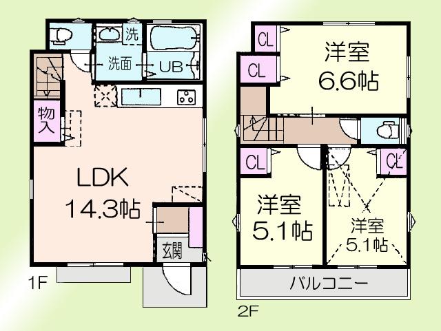 Floor plan. (B Building), Price 34,800,000 yen, 3LDK, Land area 91.04 sq m , Building area 72.62 sq m