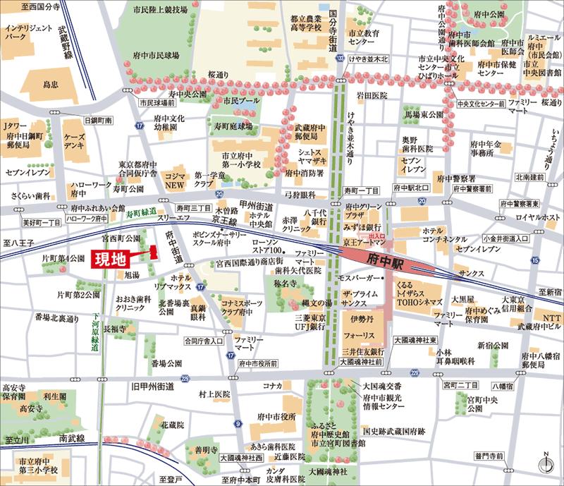 Local guide map. Rich location that green can also enjoy both convenience calm.  ※ Customers using a car navigation system, please enter "Fuchu Miyanishi cho 3-2-1".