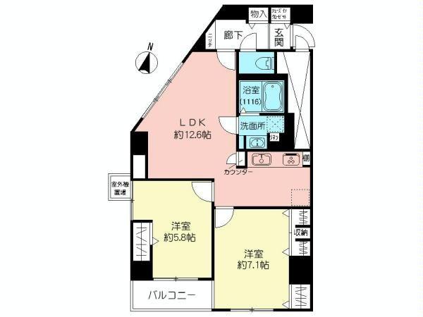 Floor plan. 2LDK, Price 24,900,000 yen, Occupied area 58.19 sq m , Balcony area 4.14 sq m Floor