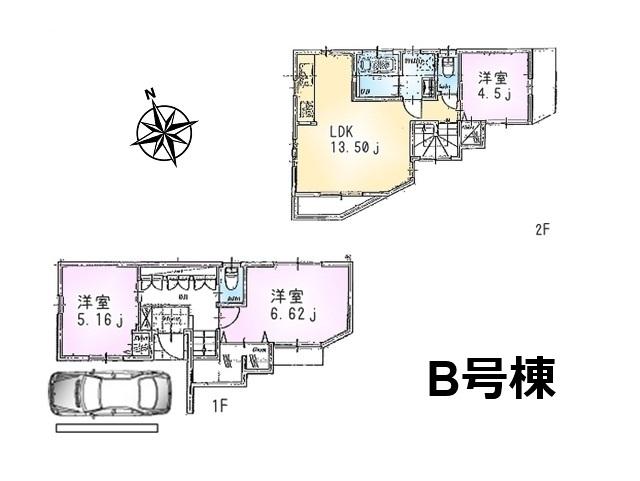 Floor plan. 42,800,000 yen, 3LDK, Land area 72.74 sq m , Building area 82.6 sq m Wakamatsucho 1-chome, B Building Floor plan