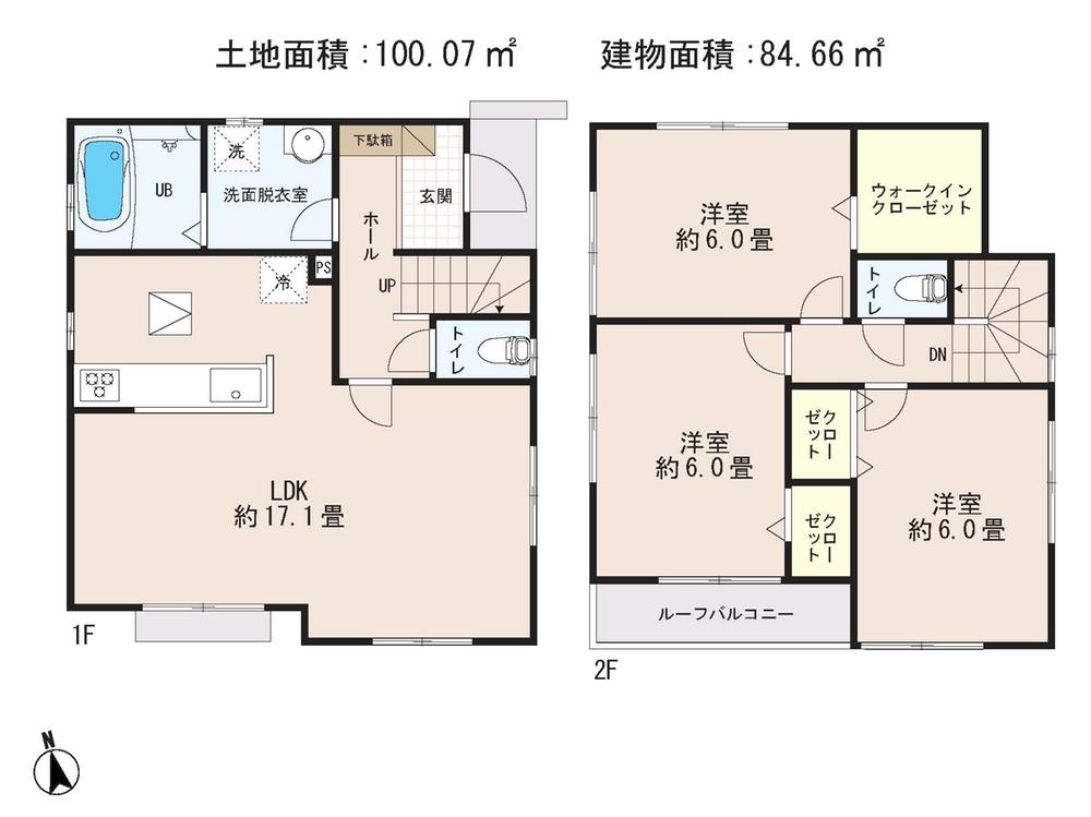Floor plan. 38,900,000 yen, 3LDK, Land area 100.07 sq m , Building area 84.66 sq m