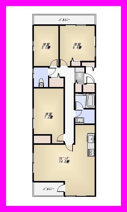 Floor plan. 3LDK, Price 39,800,000 yen, Footprint 85.1 sq m , Balcony area 9.54 sq m