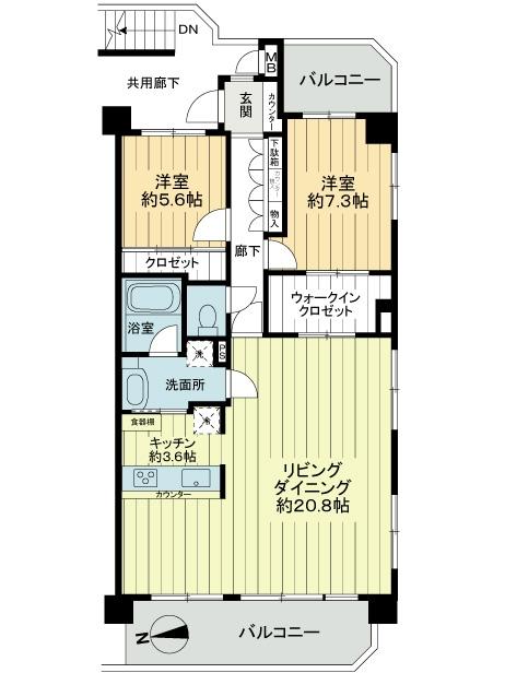 Floor plan. 2LDK, Price 34,800,000 yen, Footprint 86.8 sq m , Balcony area 16.3 sq m