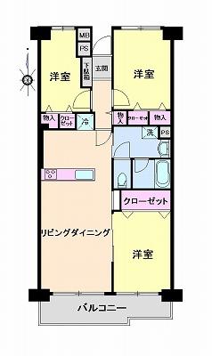 Floor plan. 3LDK, Price 28.8 million yen, Occupied area 67.77 sq m , Balcony area 8.62 sq m