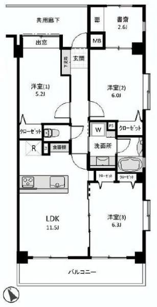 Floor plan. 3LDK+S, Price 29,800,000 yen, Footprint 63.6 sq m , Balcony area 9.18 sq m